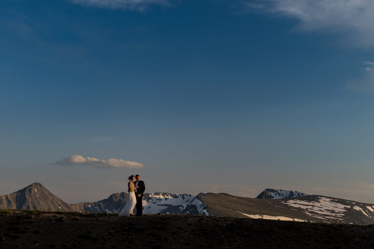 rocky mountain national park adventure wedding sunrise session with mountain views